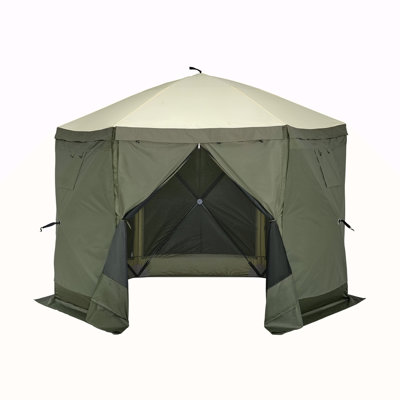 Tente pour abri de jardin Pop Up, abri de soleil avec auvent à 6 côtés avec 6 toiles d'intimité amovibles et fenêtres en filet, tente écran à installation rapide de 10 x 10 pi avec moustiquaire