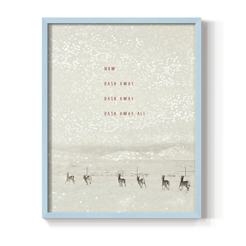 Deer Dashing Framed Print - Solid Wood, 15" H x 12" W, Blue