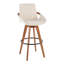 Tabouret de bar 29 po à hauteur fixe avec pivot en bambou noyer et tissu crème avec repose-pieds rond en métal noir-130031780