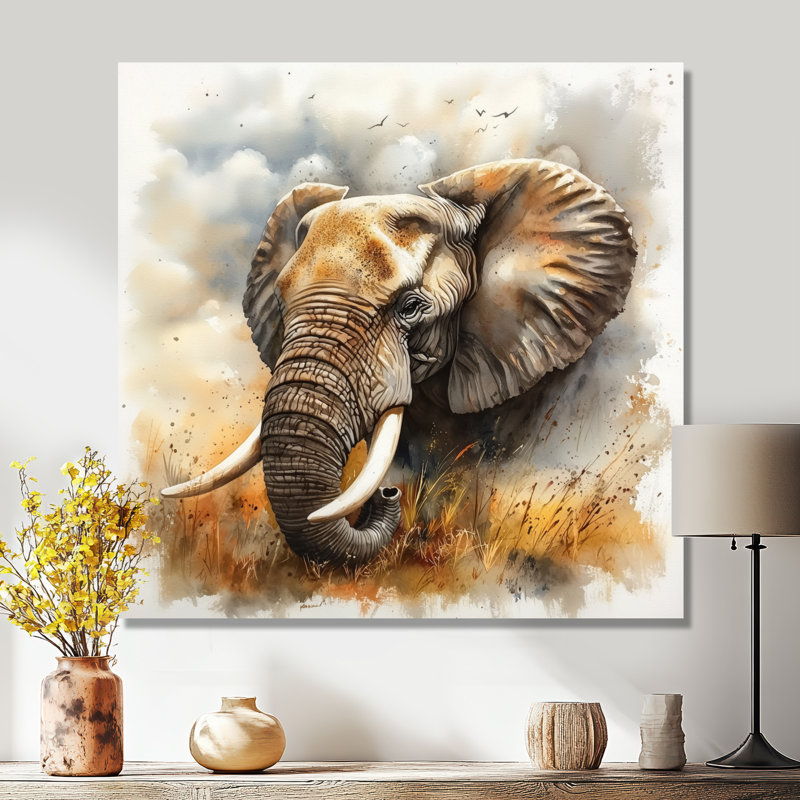 African Elephant Memories II - Décoration murale éléphant, Toile tendue, Ne s’applique pas, H 30 po x l 30 po