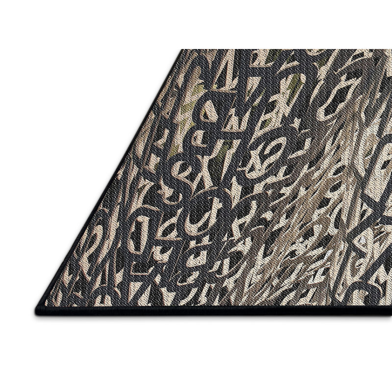 Tapis noir/blanc cassé tissé à la machine, Rectangle 7 pi x 10 pi