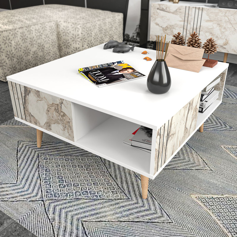 Aidtya Coffee Table with Storage, White, White/Brown