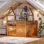 Lit double pleine grandeur en bois avec éclairage à DEL intégré, garde-corps et échelle, conception peu encombrante-129527531