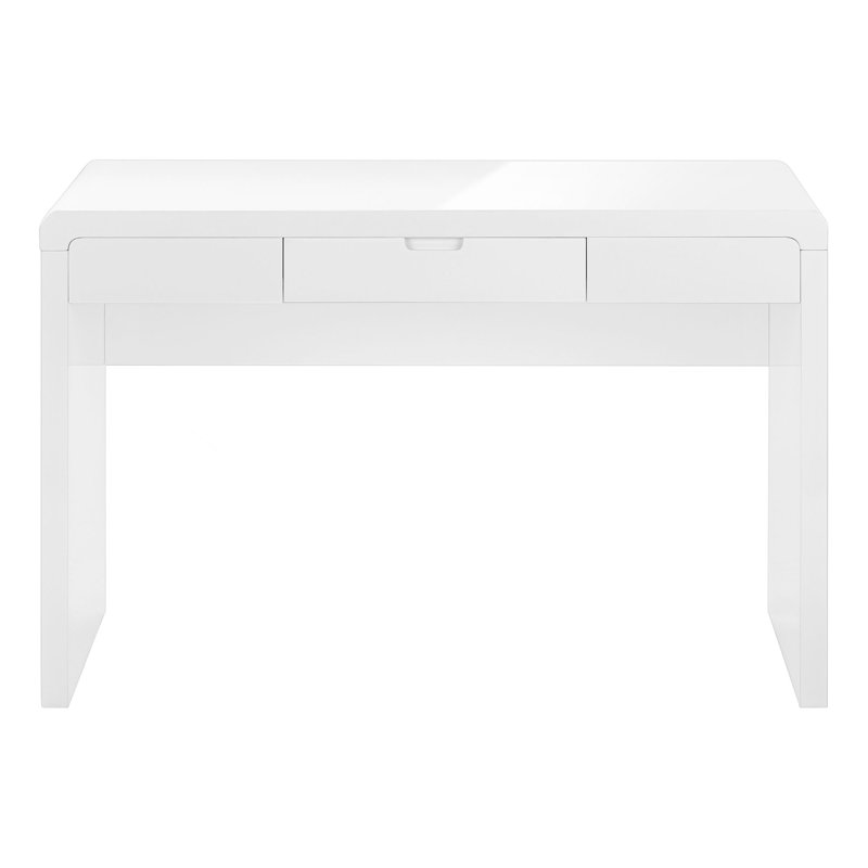 Bureau d'ordinateur, bureau personnel, ordinateur portable, tiroirs de rangement, L 48 po, travail, stratifié blanc brillant, contemporain, moderne