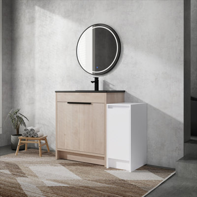 Meuble-lavabo autoportant moderne minimaliste de 42 po avec lavabo en céramique et portes à fermeture en douceur Chandler