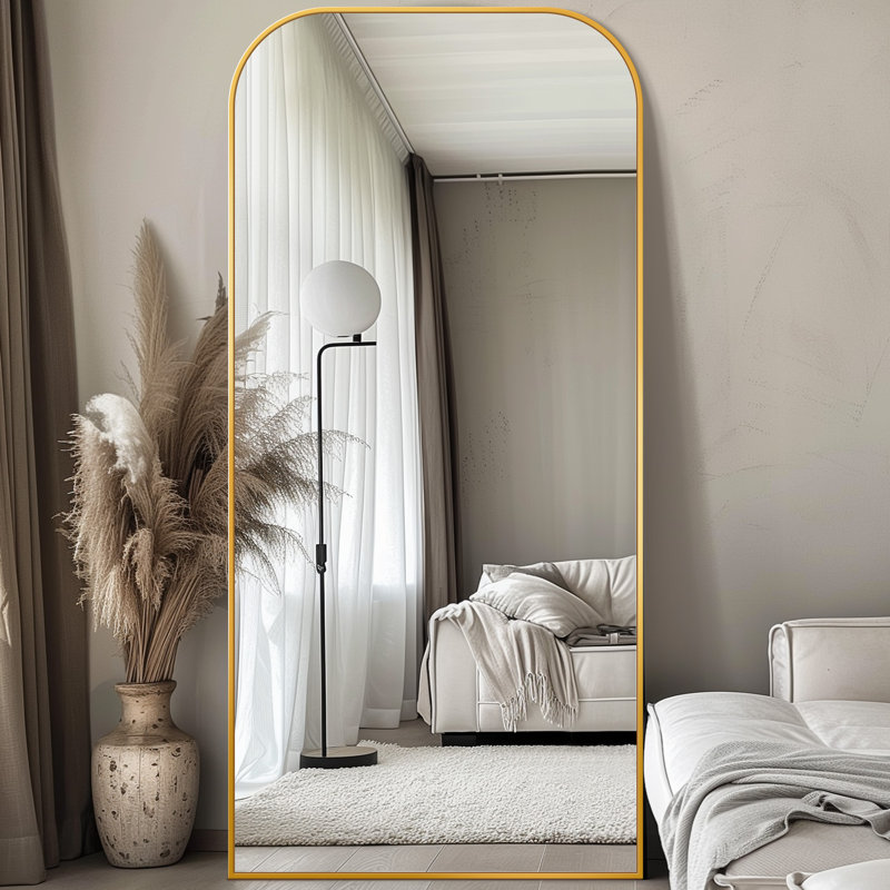 Miroir surdimensionné arqué en métal surdimensionné, 76 po x 34 po, Doré