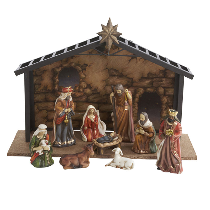 Kurt Adler 10-Piece Porcelain Christmas Nativity Set with Metal Crèche