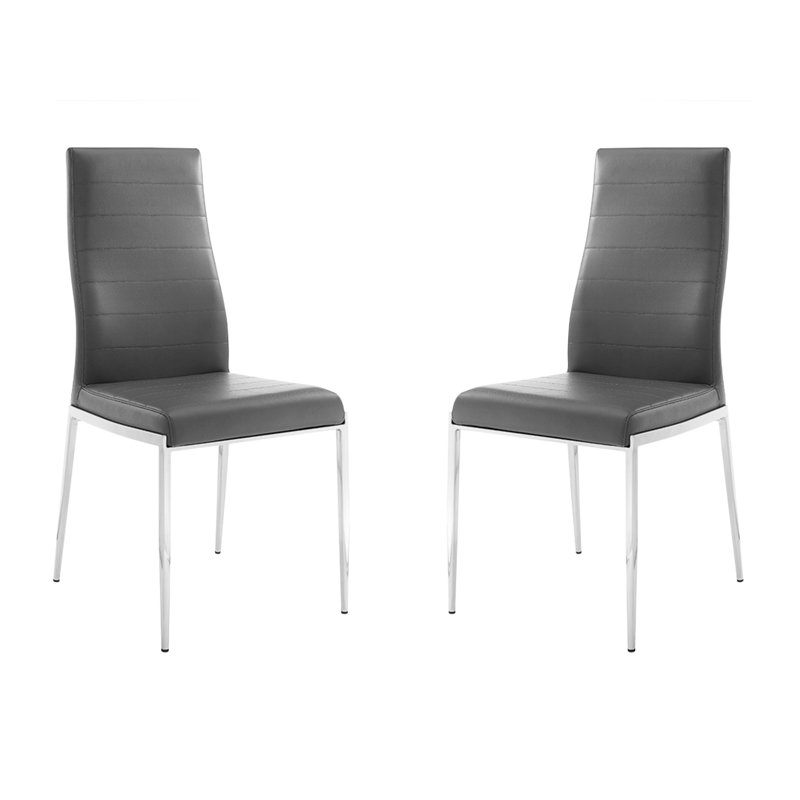 Chaise parsons en cuir Poyraz, Noir, Argent