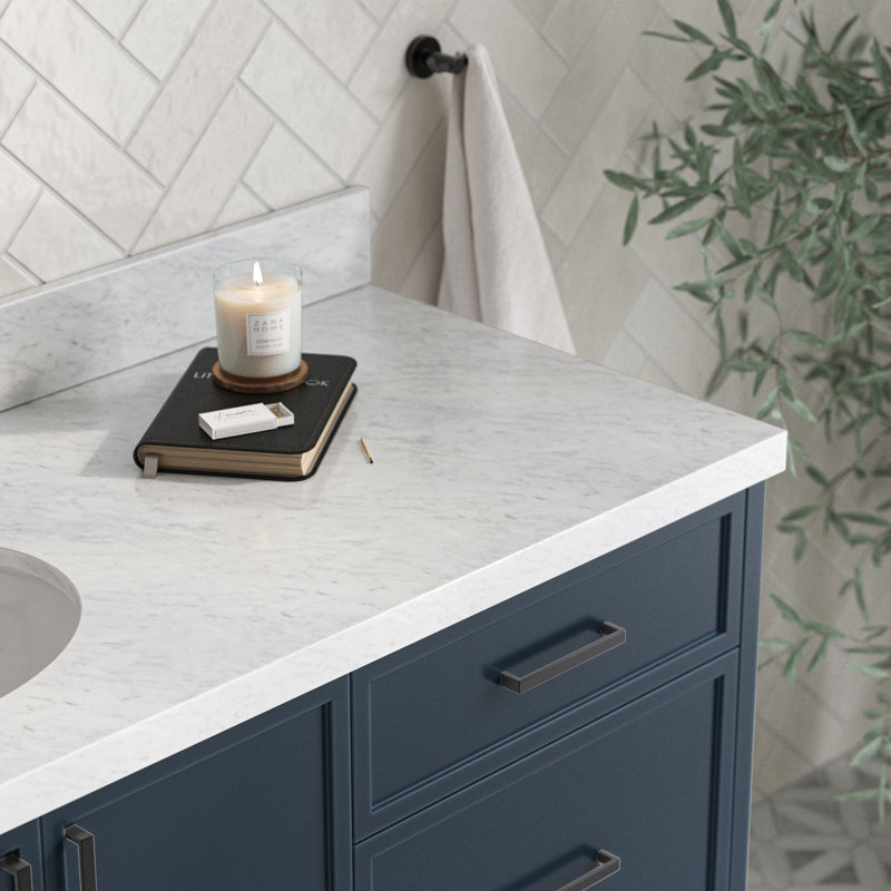 ARIEL Kellie 49 Single Sink Bathroom Vanity with Italian Carrara Marble Top, Midnight Blue, 67"