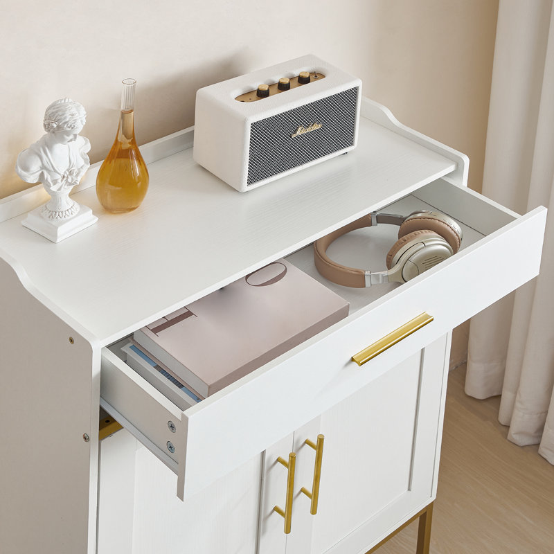 5-Tier Shoe Storage Cabinet with Drawers, White/Gold