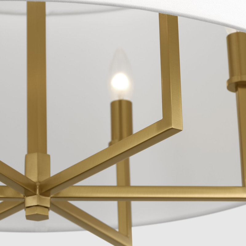 Thomas O'Brien Danica 6 Light Dining Room Chandelier With White Linen Shade, Burnished Brass