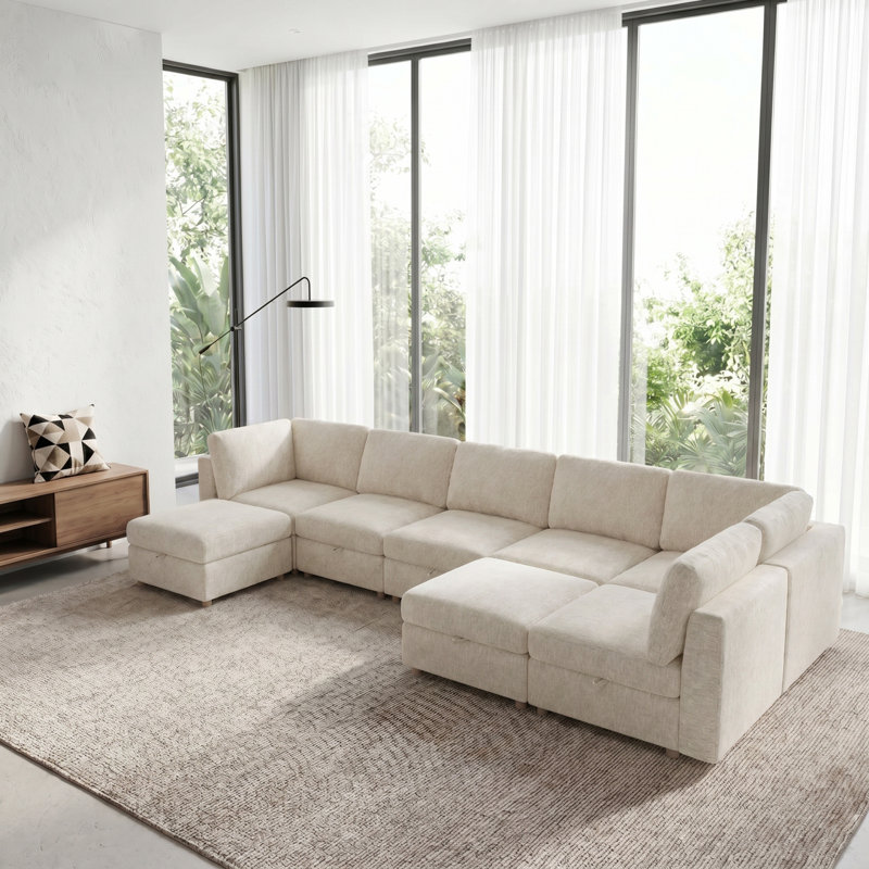 Canapé modulaire modulaire avec rangement convertible, ensemble de tissu pliant multifonctionnel pour 8 places, beige, Beige
