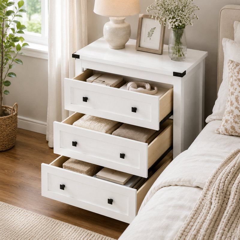 Feaman 26.46" W Modern 3-Drawer Chest, White
