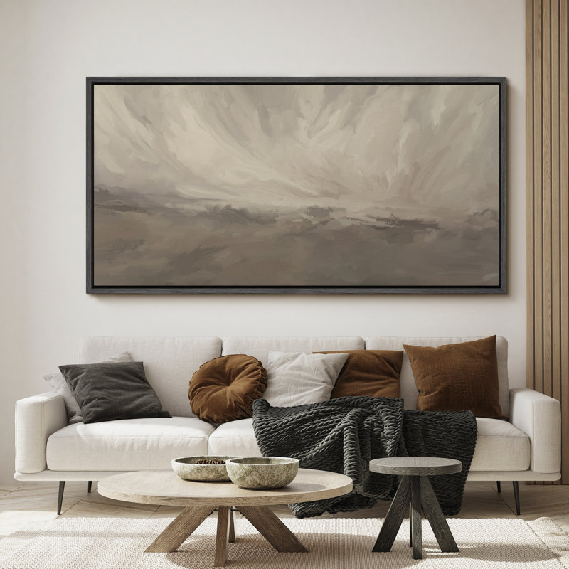 «Stormy Skies», toile de fond nuageuse abstraite dans des tons de beige et de gris, Noir, H 30 po x l 60 po