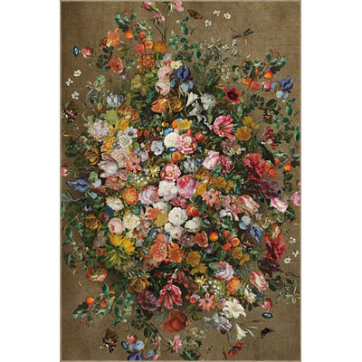 Machine Washable Multicolor Floral Brown Area Rug