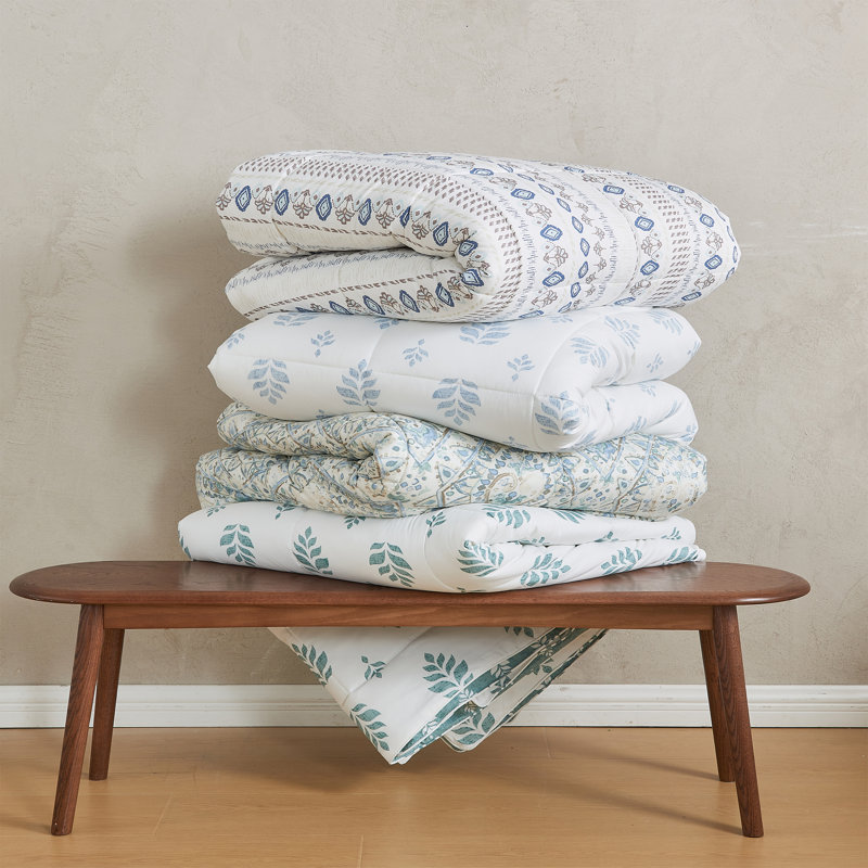King Reversible Blue Floral Down Alternative Comforter Set