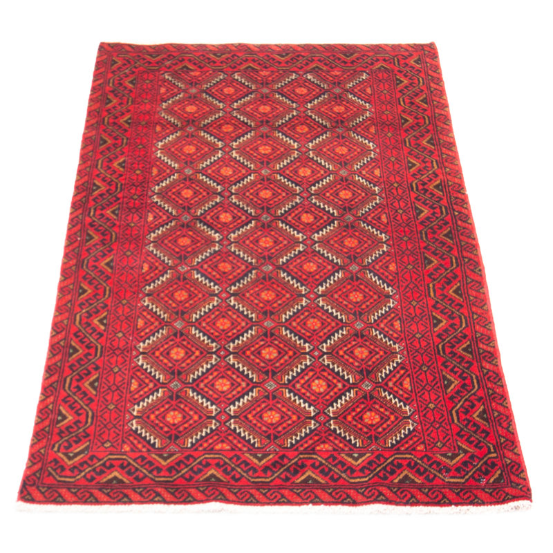 Tapis rouge en laine noué à la main de conception unique 3 pi 2 po x 6 pi New Age