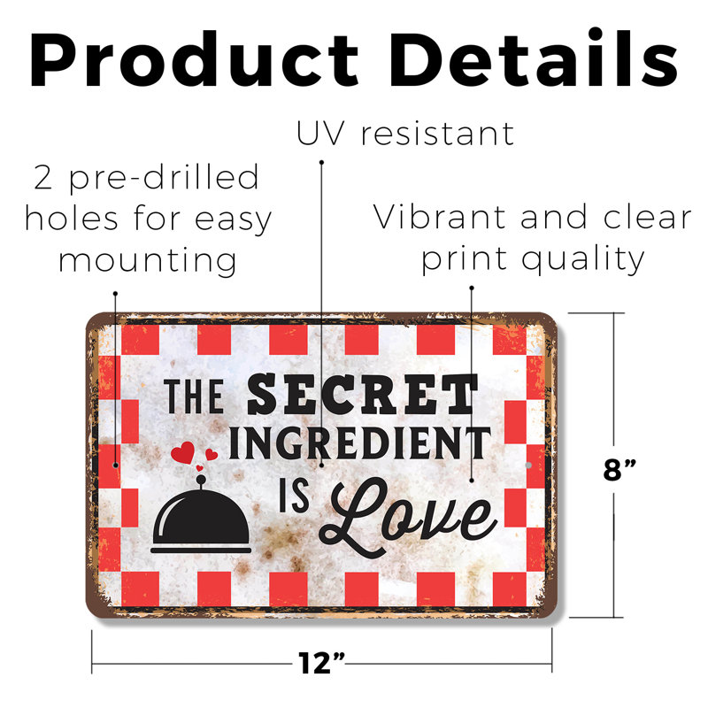 Plaque en plastique 8 po x 12 po The Secret Ingredient Is Love