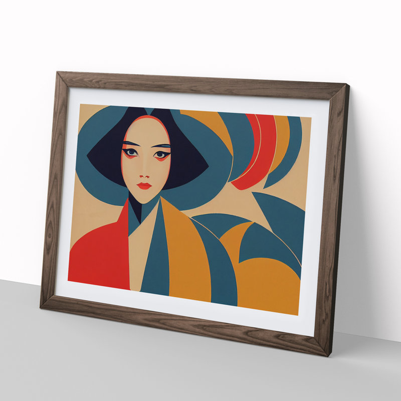 XH1022-10281X Woman Art Deco Style 1 Piece Single Picture Frame Wall Art, 34cm H x 46cm W, Walnut