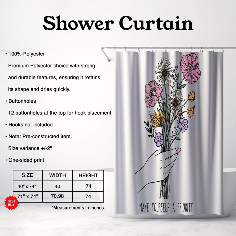 Rideau de douche 1 pièce Petal Pride, H 74 po x l 40 po