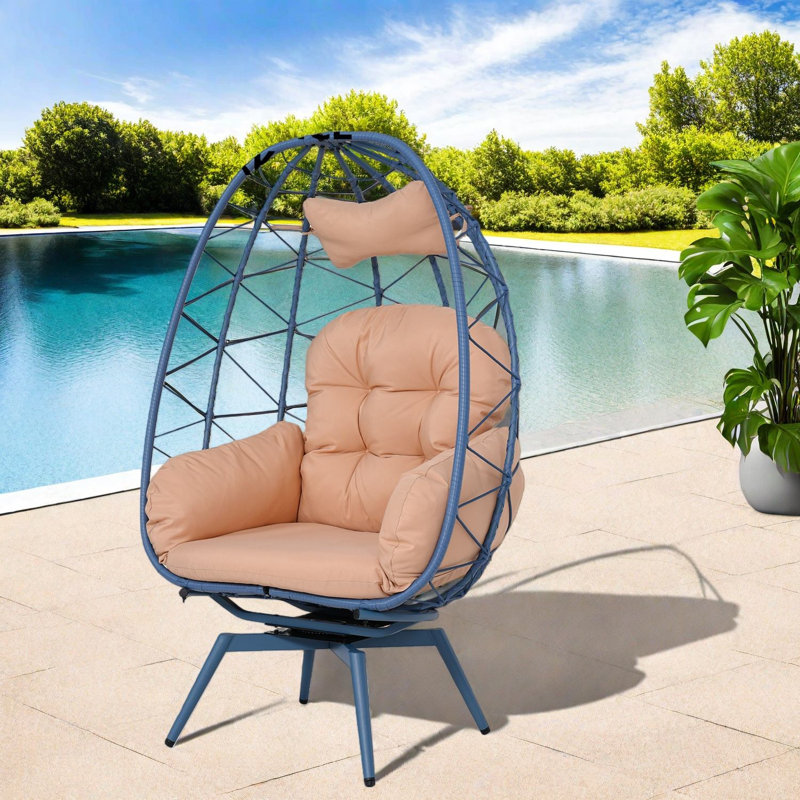 Swivel Patio Lounge Chairs, Steel Rattan Egg Chair For Home Patio