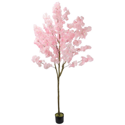 6ft Cherry Blossom Tree, Artificial Pink Faux Cherry Blossom Tree Fake Pink Tree for Wedding Party Decor, Home Living Room Decor