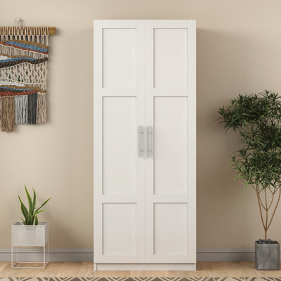 Garde-robe blanche pour cuisine avec 2 portes et 3 cloisons, 4 espaces de rangement, 2 espaces pratiques, fabriquée avec des matériaux de qualité, facile à nettoyer rapidement