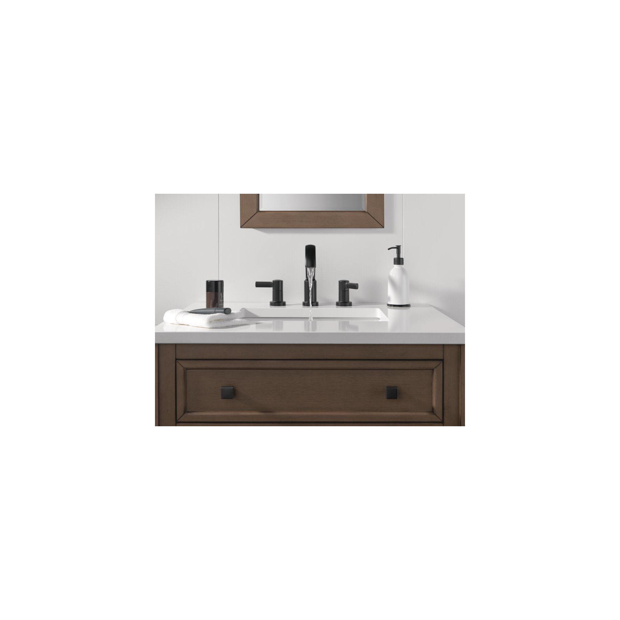 Albion Widespread Bathroom Faucet 3 Hole, 2-handle Bathroom Sink Faucet with Drain Assembly, Matte Black