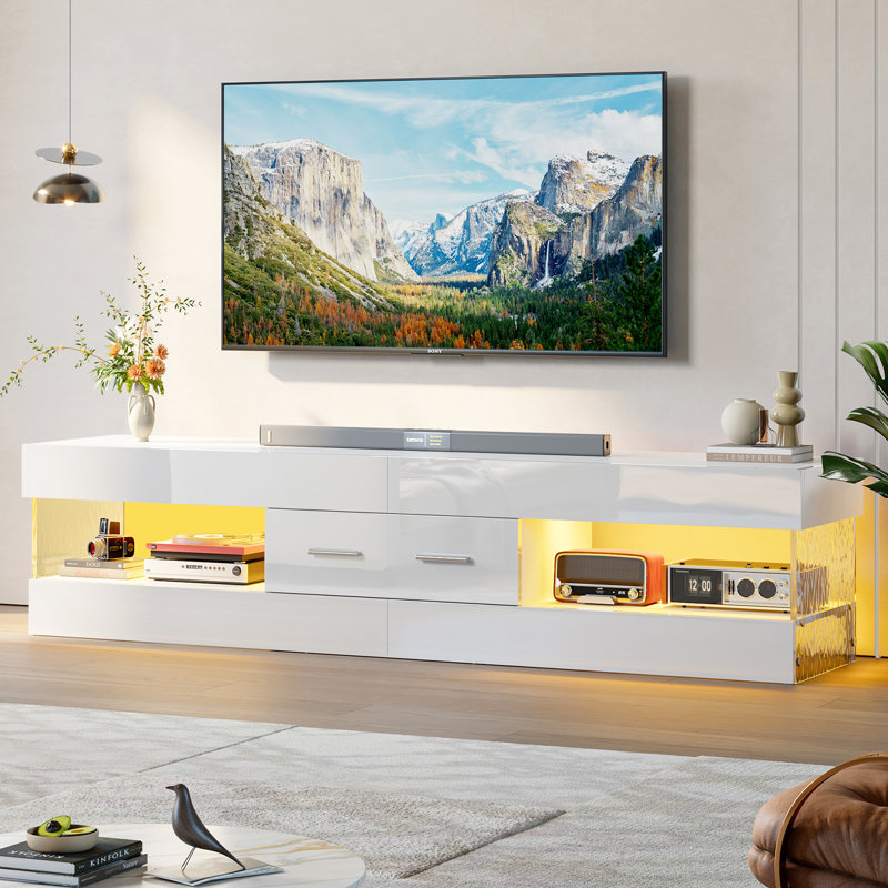 Meuble télé Kruszewski, Blanc, H 15,75 po x L 13,78 po x l 67 po, 1