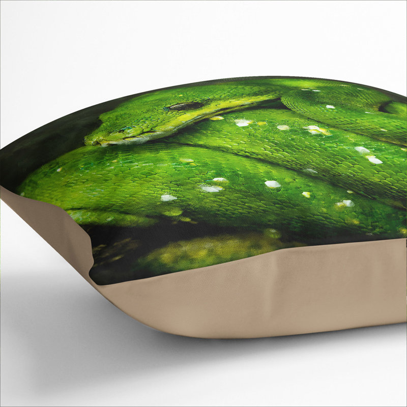 Green Python Snake Square Throw Cushion, 55cm H x 55cm W x 20cm D, Stone