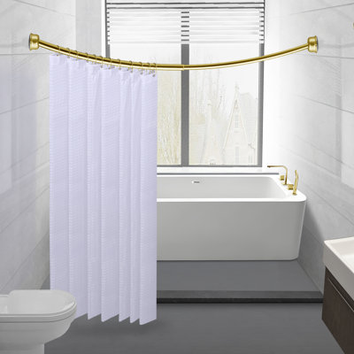 Utopia Alley Rustproof Wall Mounted Aluminum Single Curved Shower Curtain Rod, AdjustableShower Rod from 45" to 72", Expandable, Wall Mounted, Includes shower liner and shower hooks