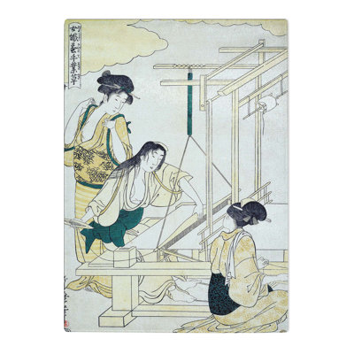 Tempered Glass Women Weaving Silk by Kitagawa Utamaro Chopping Board