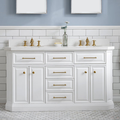 Meuble-lavabo de comptoir en quartz Carrara de 60 po avec robinet Bruning
