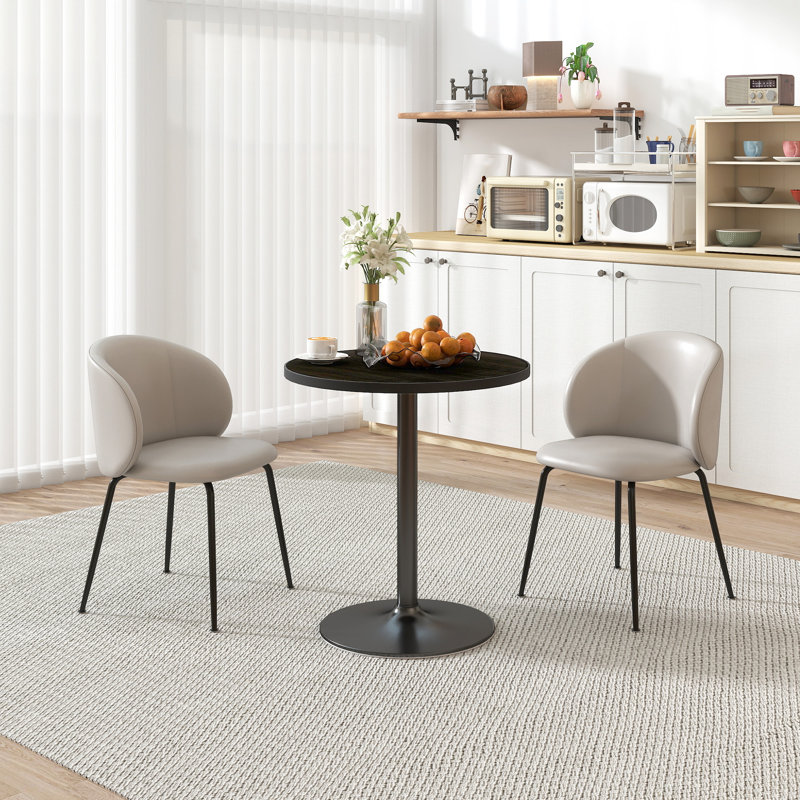 Table de salle à manger ronde pour 2 à 4 personnes, table de cuisine moderne avec plateau en grain de bois et base ronde pour salle à manger, salon, bureau personnel, noir