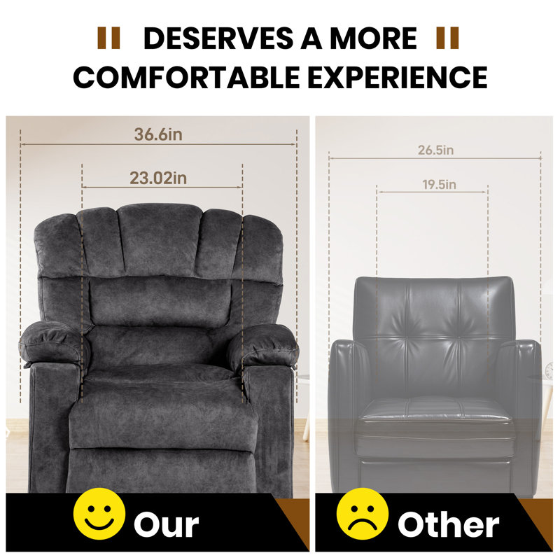 40.9'' Width Soft Velvet Living Room Recliner, Gray