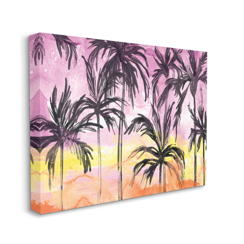 Tropical Island Sunset Pink and Yellow Canvas Wall Art, 16 x 20
