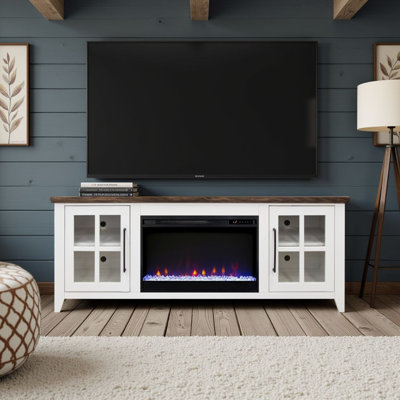 Meuble télé Providence de 66 po pour téléviseur de 80 po ou moins, assemblage minimal requis, finition blanche et bourbon