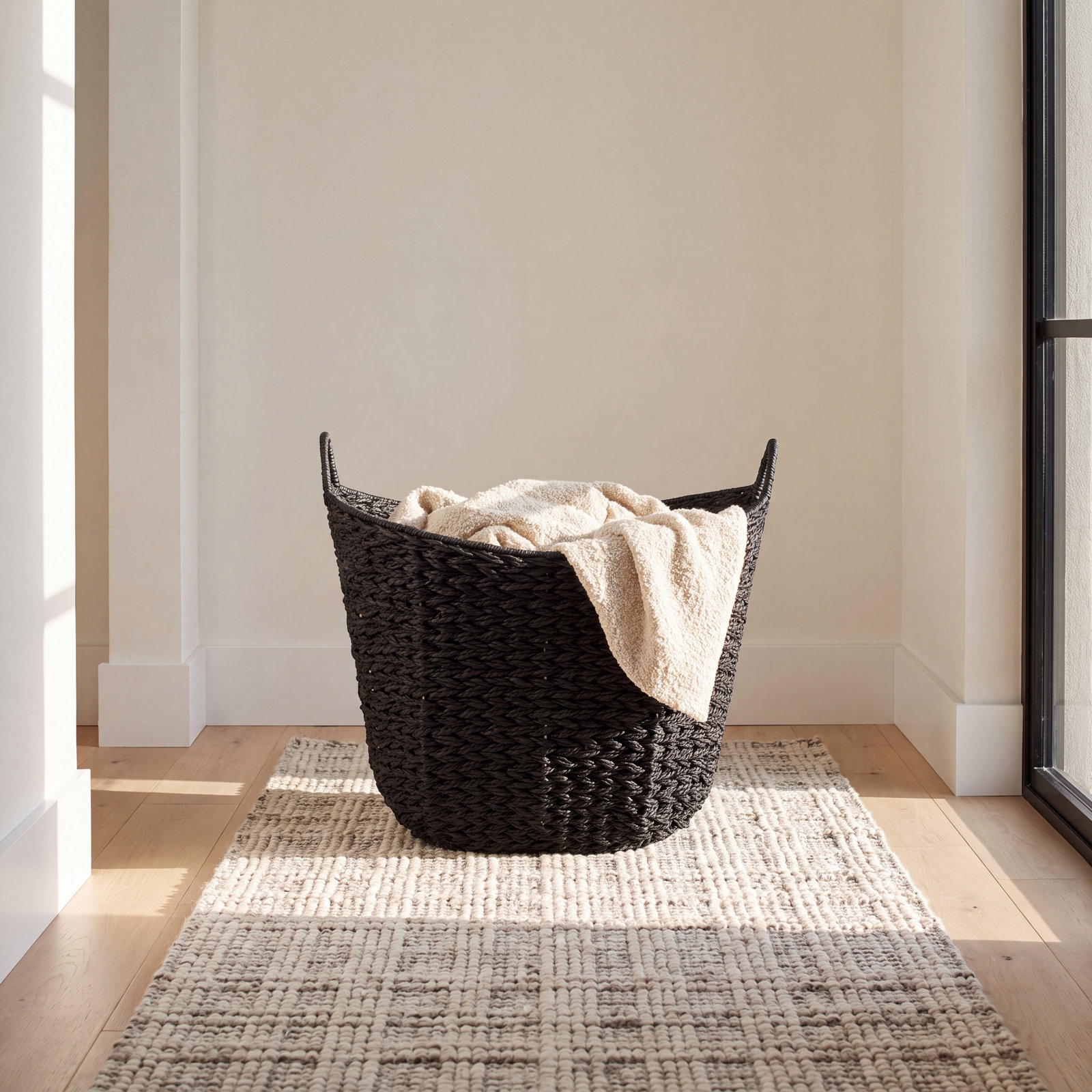 Handwoven Jute Storage Bin, Black
