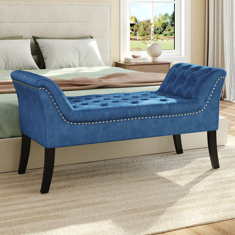 Lutsen Velvet Upholstered Bench, Navy Blue