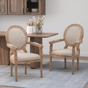 Jahidur King Louis Solid Wood Back Arm Chair (Set of 2) Gracie Oaks Frame Color: Natural, Upholstery Color: Beige