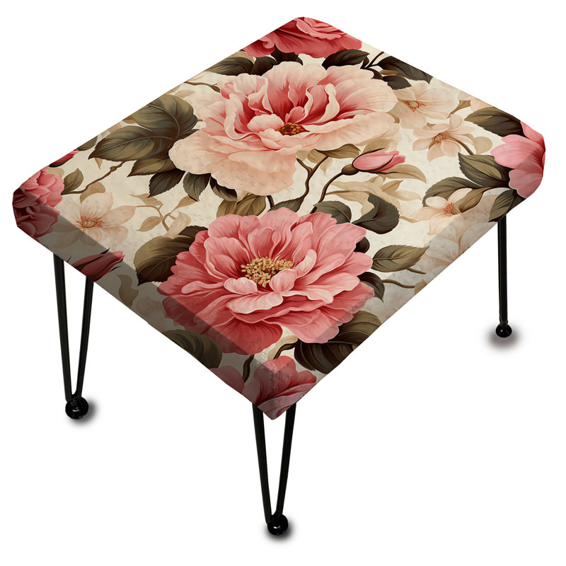 Beige Vintage Charm Floral Pattern V - Floral Rectangle Ottoman