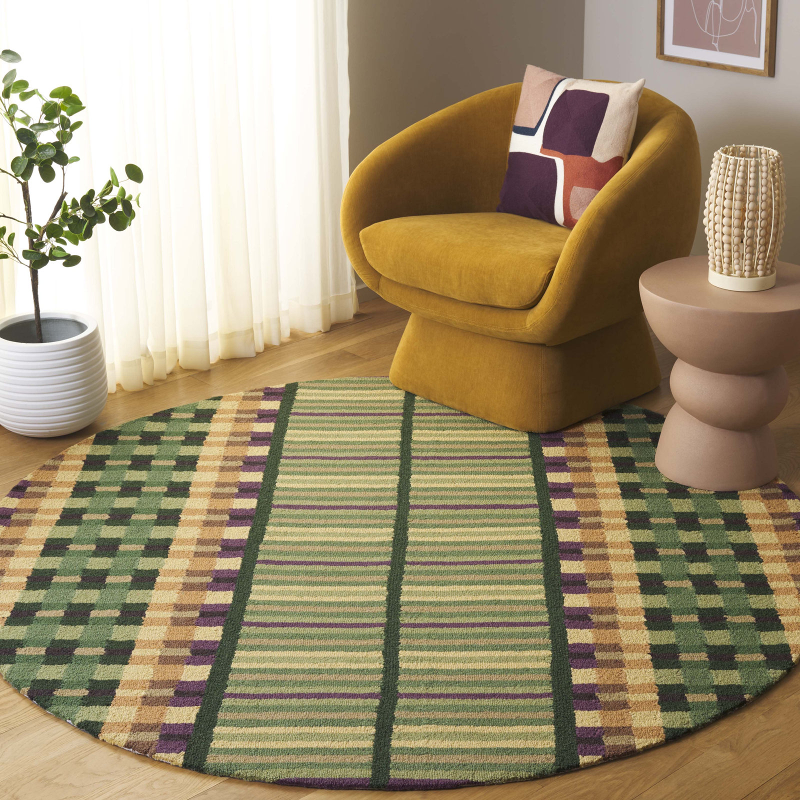 Karson Hand-Tufted Geometric Rug, Round 6'