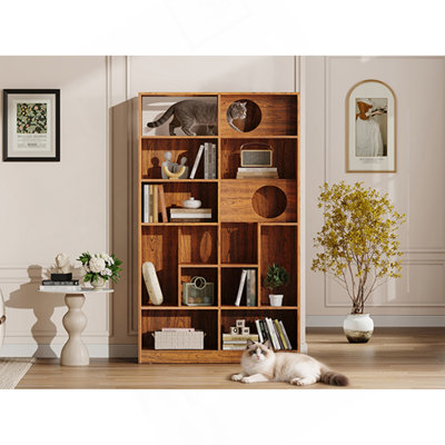 Bibliothèque pour chat moderne 2 en 1, étagère à chat avec rangement, bac à litière pour chat