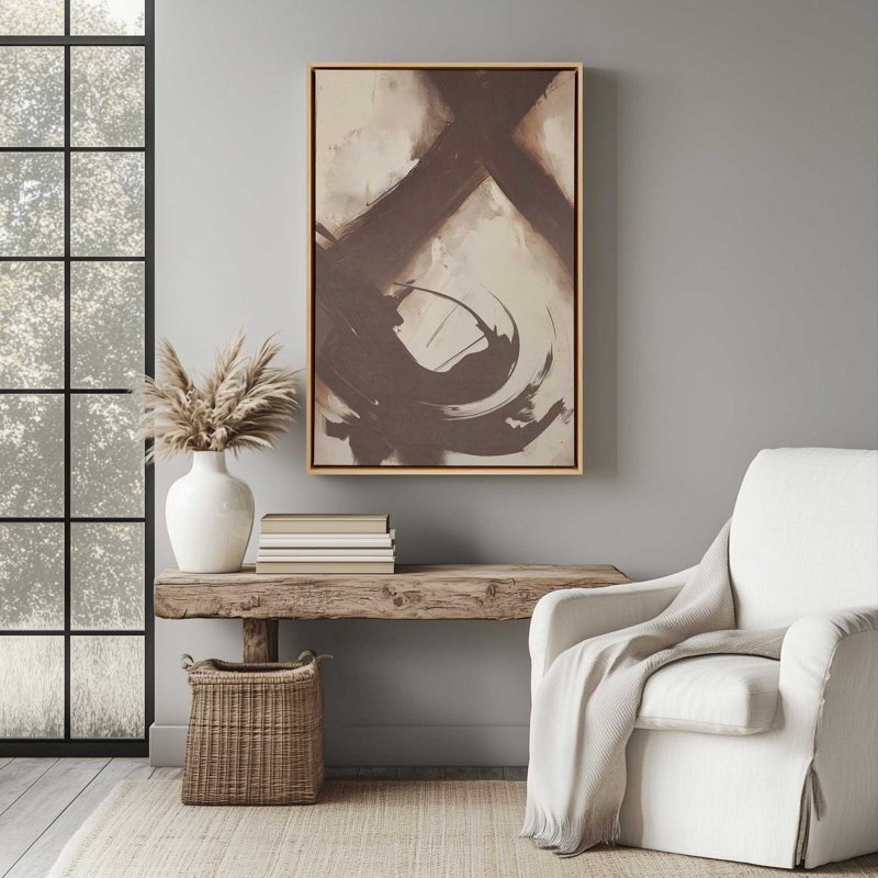 «Abstract Sienna Swirl I», reproduction sur toile, Cadre flottant noir satiné, H 18,75 po x l 12,75 po x P 1,75 po