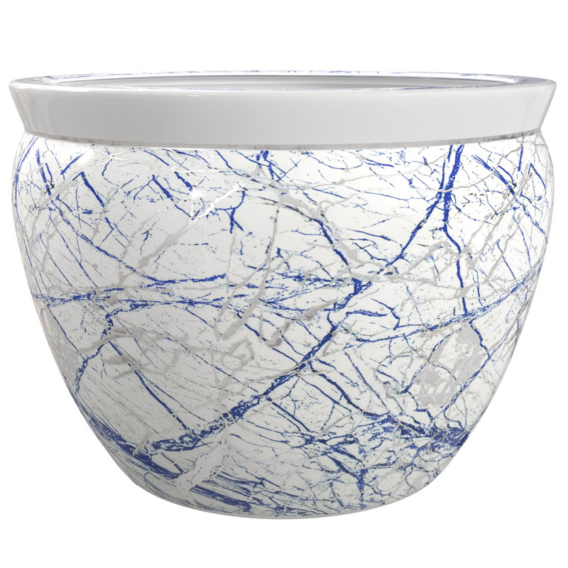 16" Abstract Blue & Silver Fishbowl, 16.25"