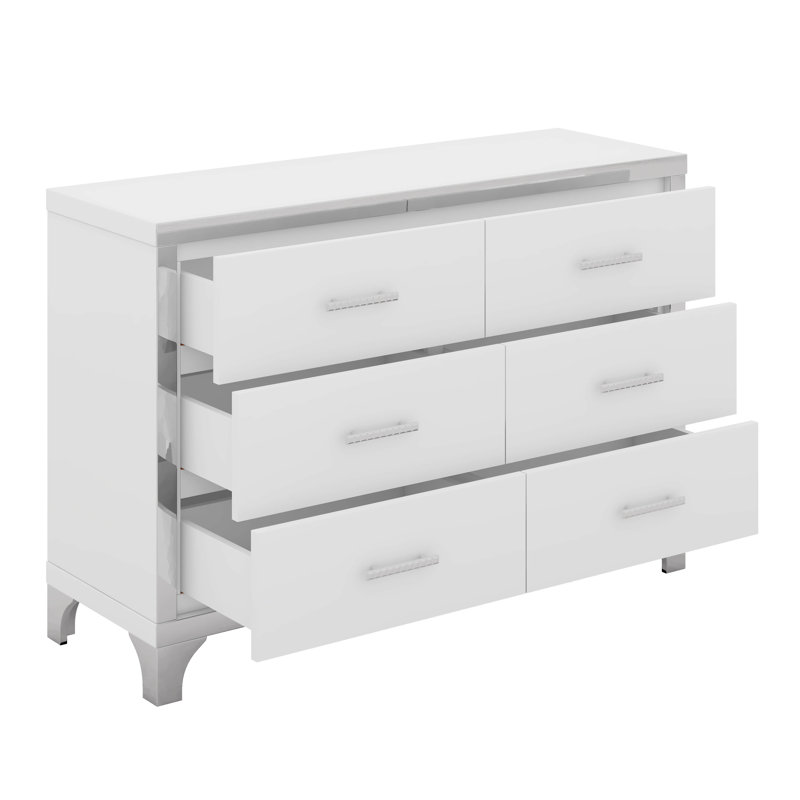 Ensemble de commode et table de chevet 3 pièces avec miroir et poignées en métal, Blanc