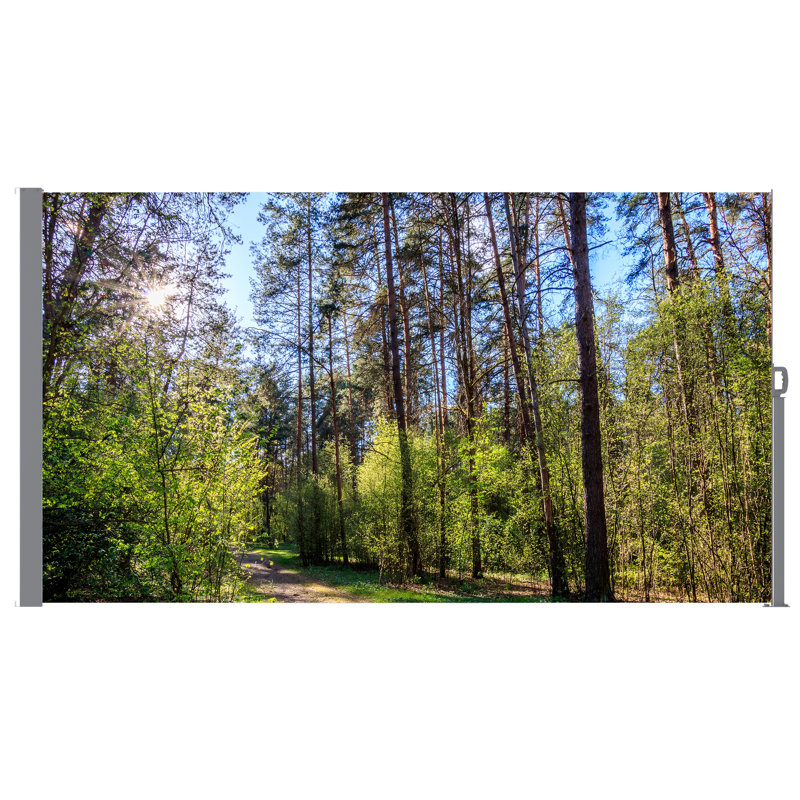 Auvent latéral gris rétractable manuel 71 po x 138 po, maille semi-transparente avec impression, eau, espace extérieur privé rectangulaire Upf50 + fabriqué en acier galvanisé et maille 280G, résistant aux intempéries