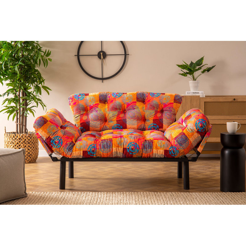 Stylish 2-Seat Sofa Bed, Bohemian Patchwork Design, 61.0 x 31.5 x 28.0 inches | 100% Metal Frame, High DNS Foam Filling, 14-Levels Adjustable Arms | Maximum Weight Capacity: 440 lbs | Perfect for Entertainment & Relaxation
