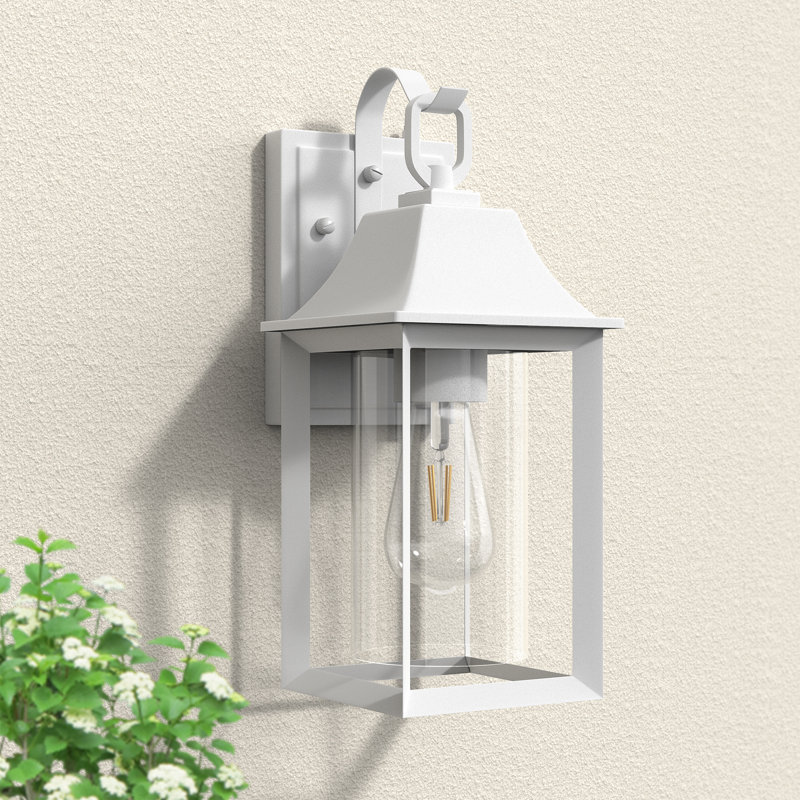 Mozingo 1 - Light 13.78''H White Iron ETL Outdoor Wall Lantern with Dusk to Dawn, White, 14" H x 6" W x 7" D