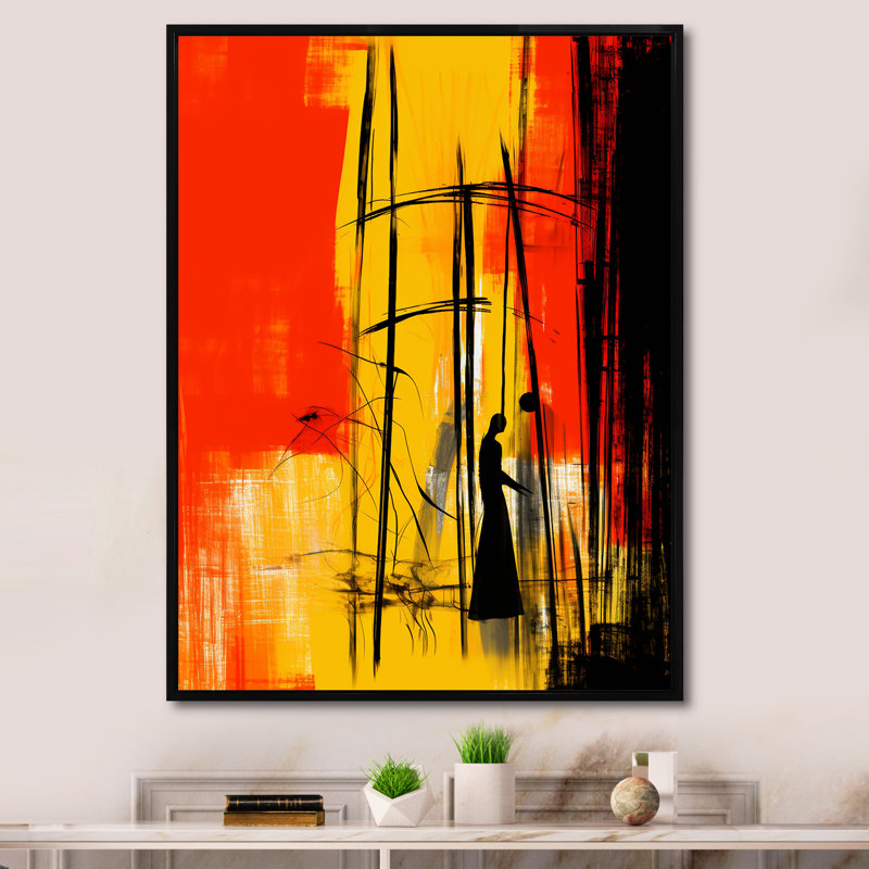 «Yellow Brilliant Echoes Abstract Collages I», art mural abstrait, Cadre photo noir, H 20 po x l 12 po